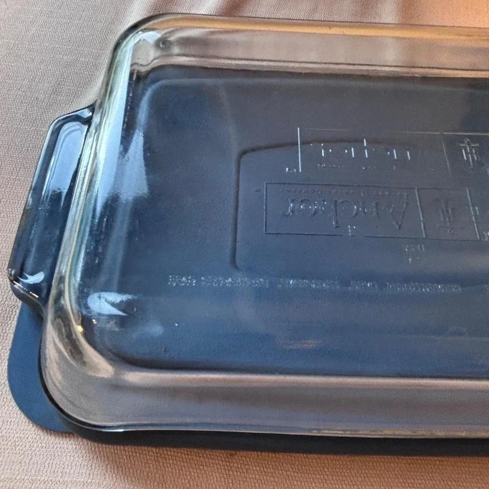 Anchor Hocking 2 Qt Clear Glass Baking Dish Rectangular Casserole Pan Blue Lid